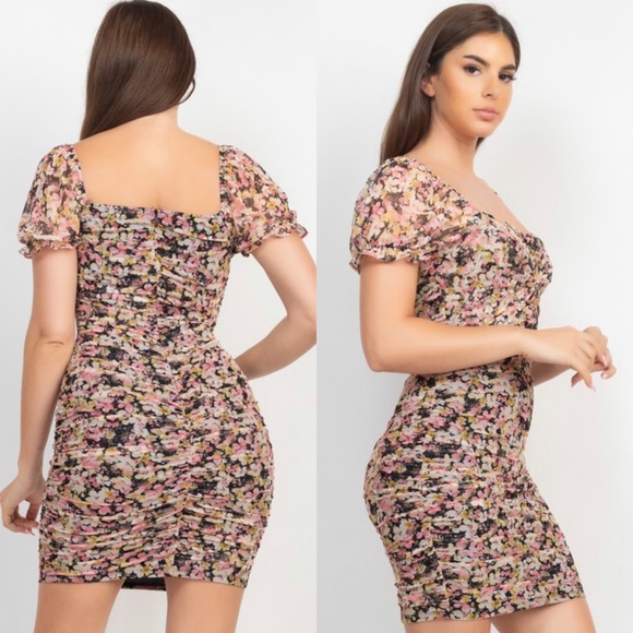 Floral print overlay mesh dress - Picture 3 of 14